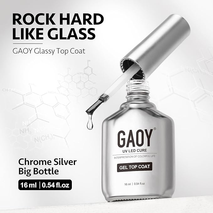GAOY 2 Pcs 16ml No Wipe Gel Top Coat, Glassy Clear Gel Top Coat, High Gloss Finish for UV Light Cure Nail Polish