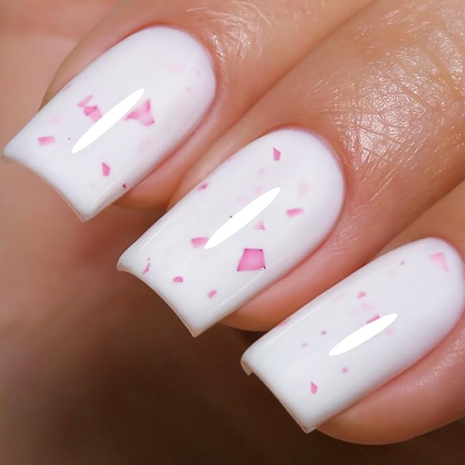 Gel Polish,0.5 Fl Oz White with Pink Flake Glitter Gel Nail Polish Spring Summer LED UV Speckled Sparkle Art Starter Manicure Salon DIY Nail