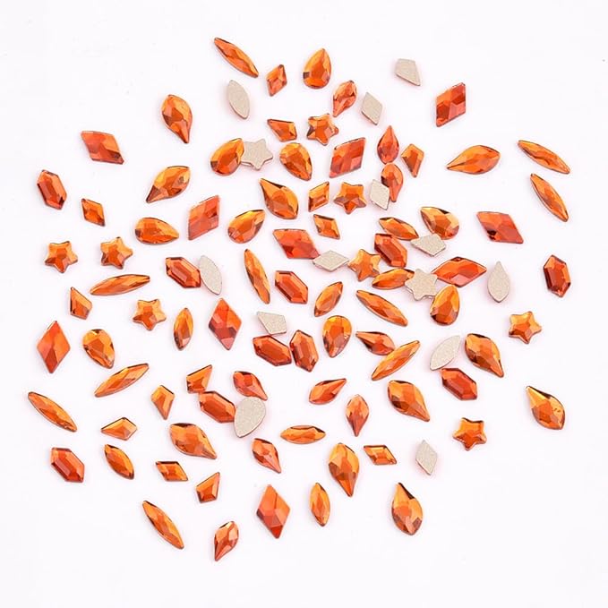 820pcs Orange Crystal Flatback Glass Mix Size Shape Nail Stones 3D Nail Decoration Rhinestone Charms Handmade DIY Craft Jewels Accessory Supply
