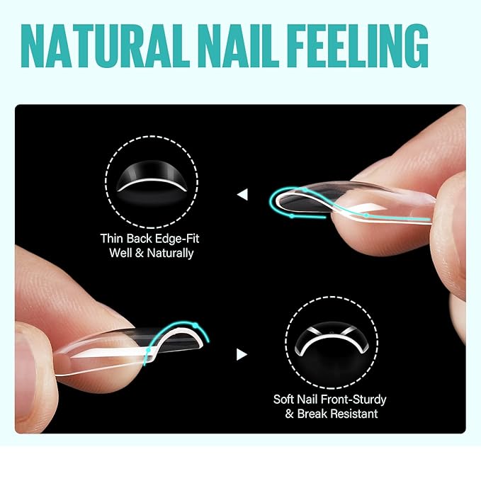 TOMICCA Fake Clear Nails, Short Square False Nail Tips, 216Pcs Nail Extension Tips for DIY Salon Gift