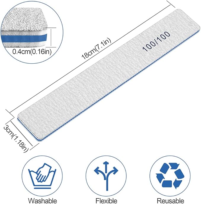Nail Files-Nail File for Acrylic Nails 100/100 Grit, 12 PCS Nail Files Emery Boards for Acrylic Nails, Washable Thick Professional Manicure Tools for Nail Tech