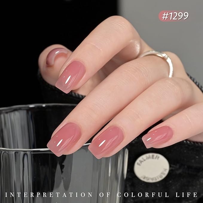 GAOY Jelly Nude Gel Nail Polish Set, 6 Transparent Colors Sheer Red Pink Brown Soak Off UV Light Cure Gel Polish Kit for Salon and Nail Art DIY at Home