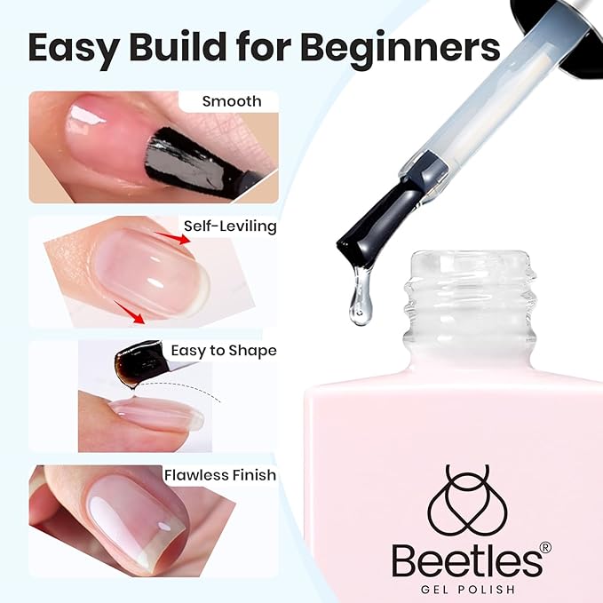 Beetles HEMA-FREE & TPO FREE Builder Nail Gel- Sheer Breeze 2 Pcs Strengthening Nails Building Apex & Extension for Beginner DIY Salon at Home,Clear Builder Gels with Nail Brush UV & LED Lamp Needed