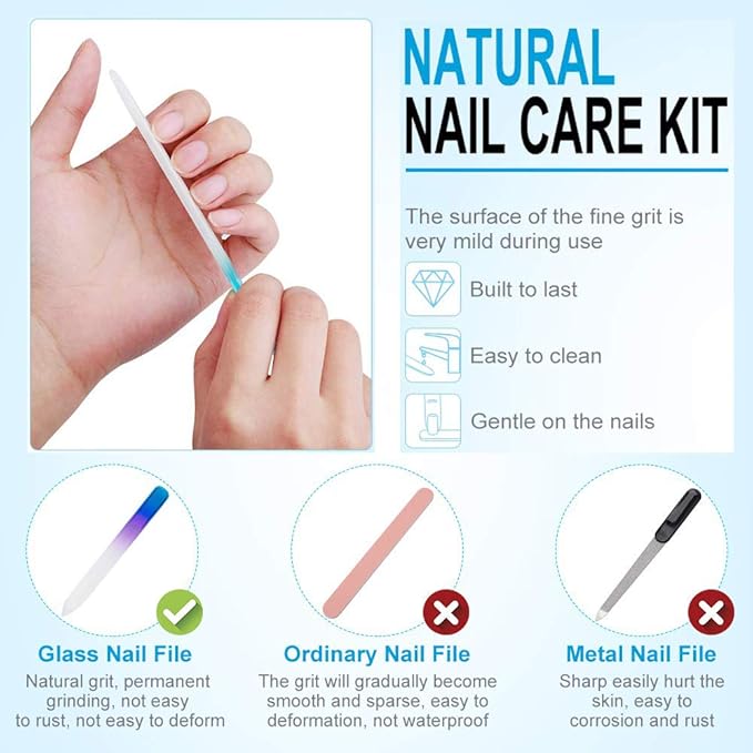 6 Pack Glass Nail File with Case, Crystal Fingernail Files Set, Double Sided Finger Nail Files, Professional Manicure Nail Care for Women, Christmas Gifts Stocking Stuffers