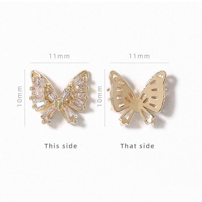 HNUIX Butterfly Nail Charms and Gems - Gold Copper Zircon, Multiple Shapes, Metal Bow-Knot Jewelry Rhinestones Charms, 27Pieces