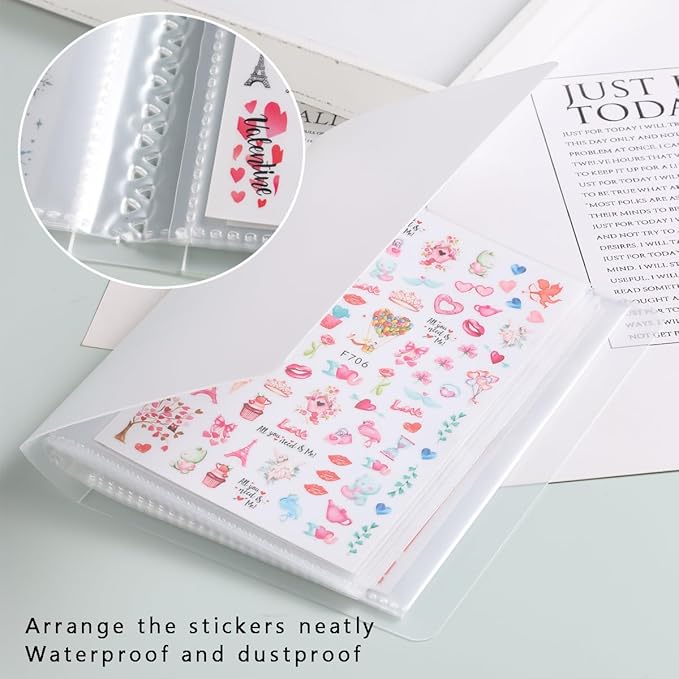 1Pcs 40 Slots Transparent Stickers Storage Book, Nail Sticker Organizer for Decals Collecting, Empty Display Book Collecting Holder Binder Case, Sticker Storage Album DIY Nail Art Tools