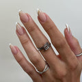 French Tip Press on Nails Almond Fake Nails with Gold Line Design Medium Full Cover Stick on False Nails for Women Manicure 24Pcs