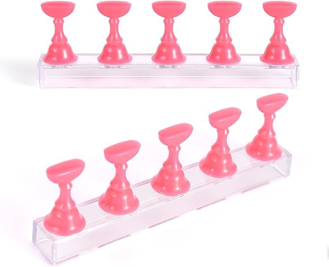 2 Sets Nail Stand for Press on Nails Art Display Practice Fake Nail Tips Holder for Painting Nails Stand Magnetic False Nail Practice Stand for Home DIY Nail Art and Nail Salon, Pink2