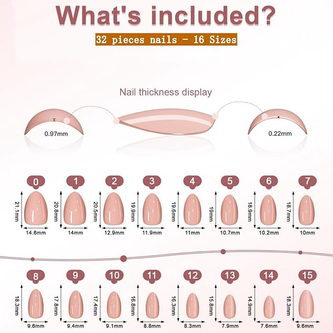 French Tip Press On Nails Almond Short Fake Nails with glue, Soft Gel Black French Tip Press on Gel Nail, Reusable Stick On Nail in 16 Sizes - Glue On Nails 32 Pcs