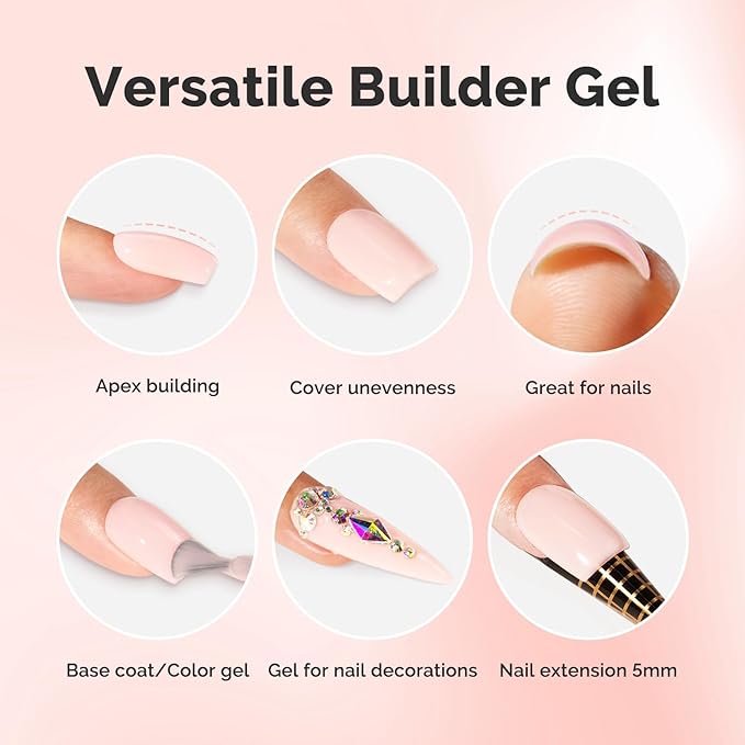 MelodySusie Builder Nail Base Gel Nude Builder Gel for Nails Thickening, Soak Off UV Gel,Extension Gel Rhinestone Nail Glue Gel in a Bottle for Nail Art Design Gift for Women-018