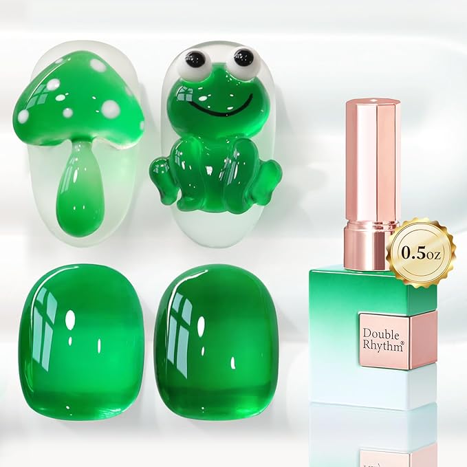 Double Rhythm 0.5 Oz Jelly Gel Polish Same Color Same Bottle Sheer Neutral Natural Light Milky Pastel 15ML Translucent Polish Art DIY at Home (Crystal Green-A1615)