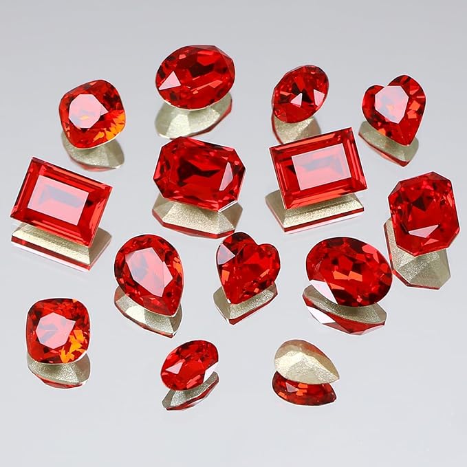 DONGZHOU 72pcs Mix Shape Nail Art Rhinestone,7 Styles Glass Nail Rhinestones Pointback Nail Gems Shiny 3D Nail Charms for Nail DIY Decorations Crafts,Red