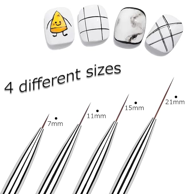 2Pcs Dual-ended Nail Art Liner Brush Set for UV Gel Polish Painting Drawing Rhinestone Handle Professional Nail Design Brushes 7/11/15/21mm