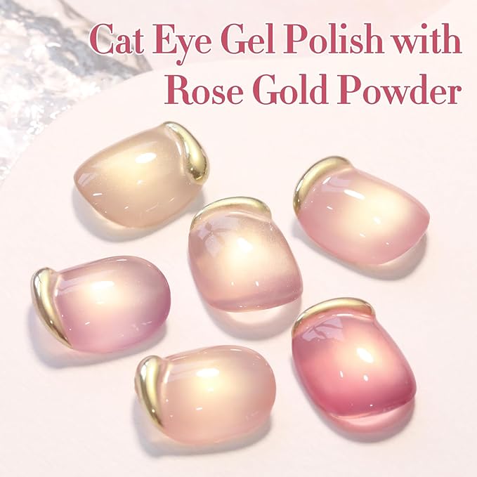 Double Rhythm 0.5 Oz Cat Eye Gel Polish with Magnet Same Color Same Bottle Holographic Glitter Shimmer Translucent Color Salon 15 ML Magnetic Nail Art (Rose Pink-MC1182)