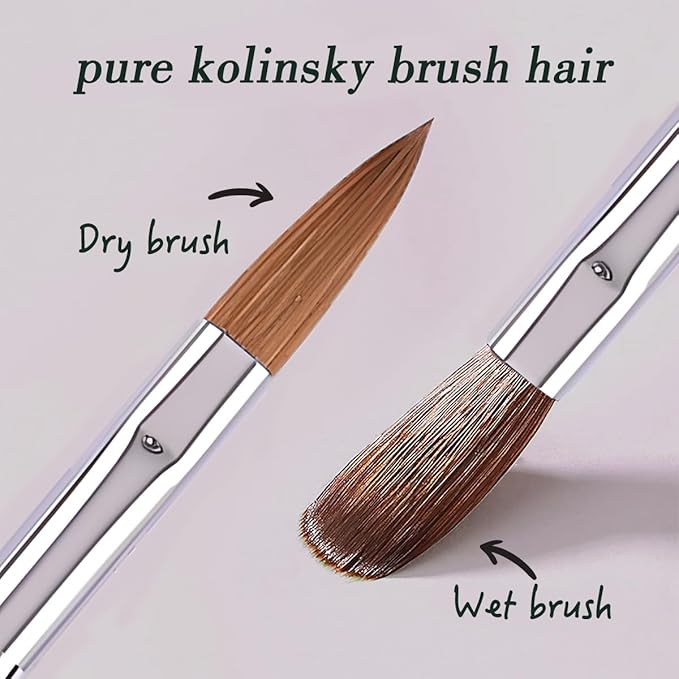 Acrylic Nail Brush Size 14, 100% Kolinsky 3D Art Nail Brush with Purple Leopard Print Metal Handles, Art Design Powder Nail Brush Pen for Nails Extension & Carving, Acrylic Application Tools