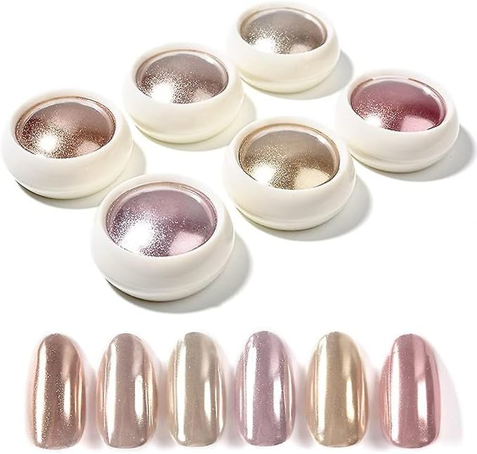 Rose Gold Nail Chrome Powders, 6 Colors Gold Chrome Powder for Nails Metallic Mirror Nail Powders Nail Art Decorations