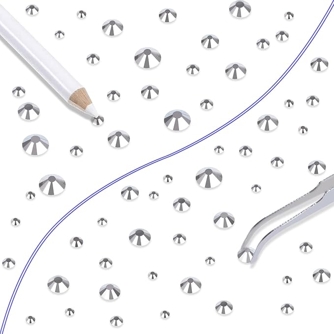 LPBeads 6000 Pieces Metallic Silver Non Hotfix Rhinestones 6 Sizes Round Crystal Glass Flat Back Rhinestones with Tweezers and Picking Pen for Nail Art Crafts Clothes Bags DIY