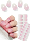 UV Gel Nail Stickers, Pink Ombre Glitter 30pcs Semi Cured Gel Nail Strips, Wraps for Home Manicure DIY