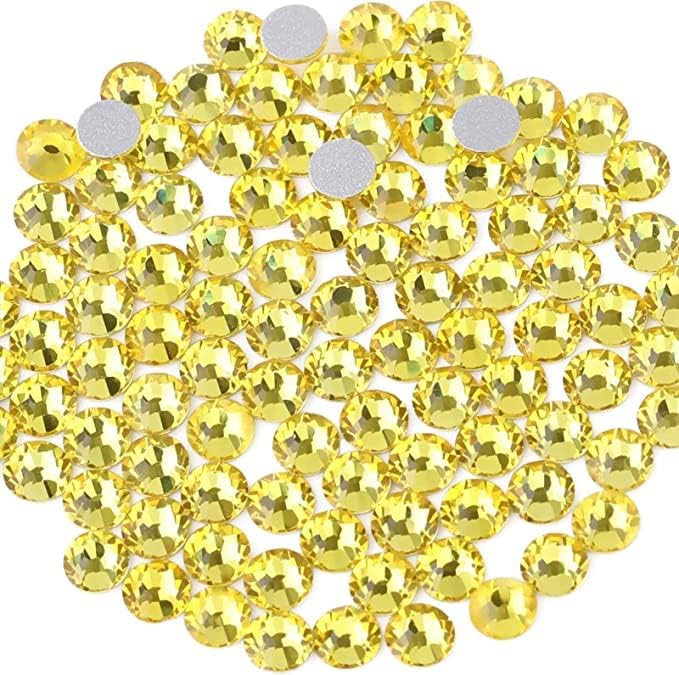 Beadsland 2880pcs Flat Back Crystal Rhinestones Round Gems for Nail Art and Craft Glue Fix,Lemon Yellow,SS16,3.8-4.0mm