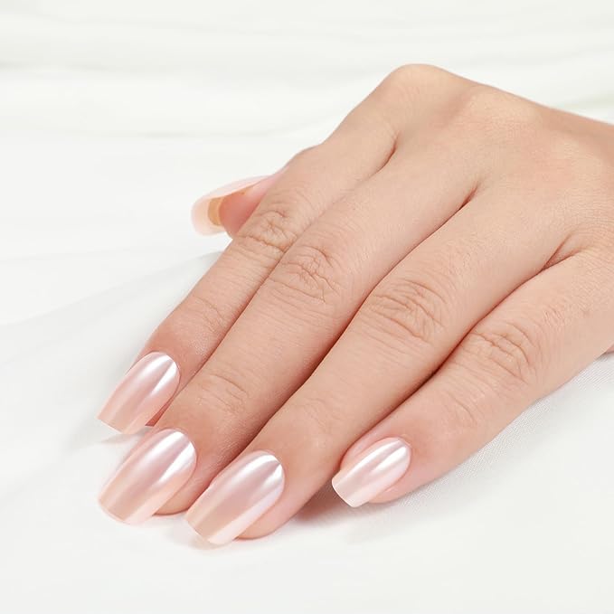 Rnker Press On Nails - Cream Color, Short Square Top gel Nails with a Glossy Glaze Finish, 15 Sizes - 30 Nail Kit with Glue