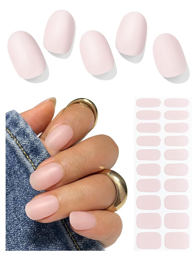 Semi Cured Gel Nail Strips (Matte Milky Pink), Translucent, 20 PCS Gel Nail Wraps, Stickers, UV Light Required, Salon Quality, Long Lasting