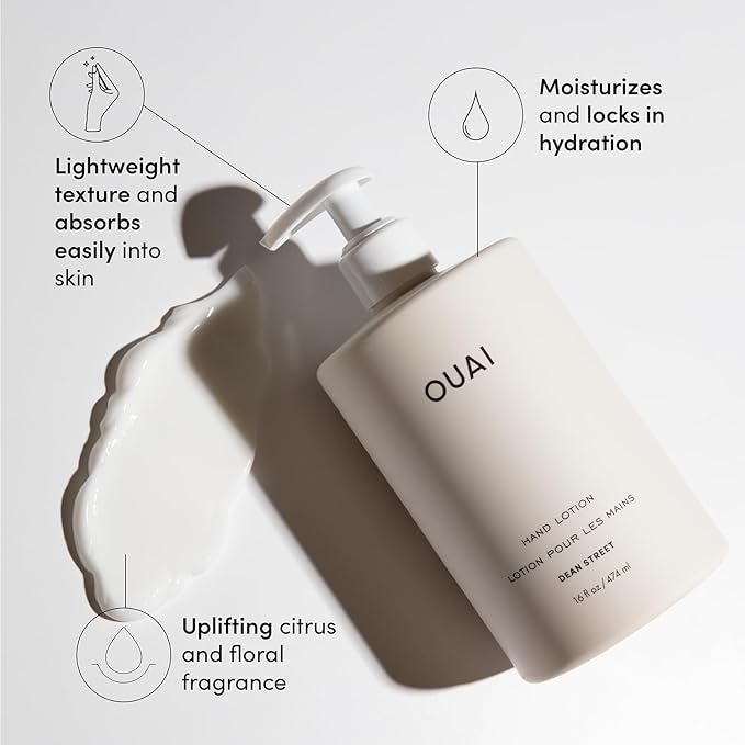 OUAI Hand Lotion - Daily, Lightweight, Hydrating Lotion for Dry Skin - Made with Avocado, Rosehip and Jojoba Oil to Lock in Moisture - Never Greasy (16 Fl Oz) (Pack of 2)