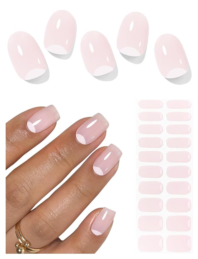 Semi Cured Gel Nail Strips (Natural Pink), Sheer, 20 Pcs Gel Nail Wraps, Stickers, UV Light Required, Salon Quality, Long Lasting