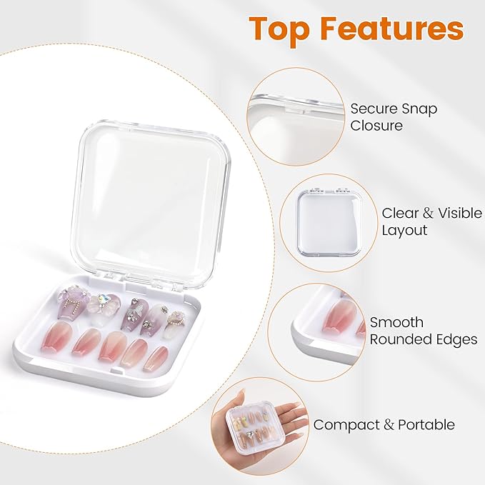 15 Pcs Press On Nail Packaging Box Press on Nail Storage Box for Press Ons with 90 Pcs Adhesive Double Sided Tape for Fake Nail Storage Case Nail Display Nail Salon Supplies (White)