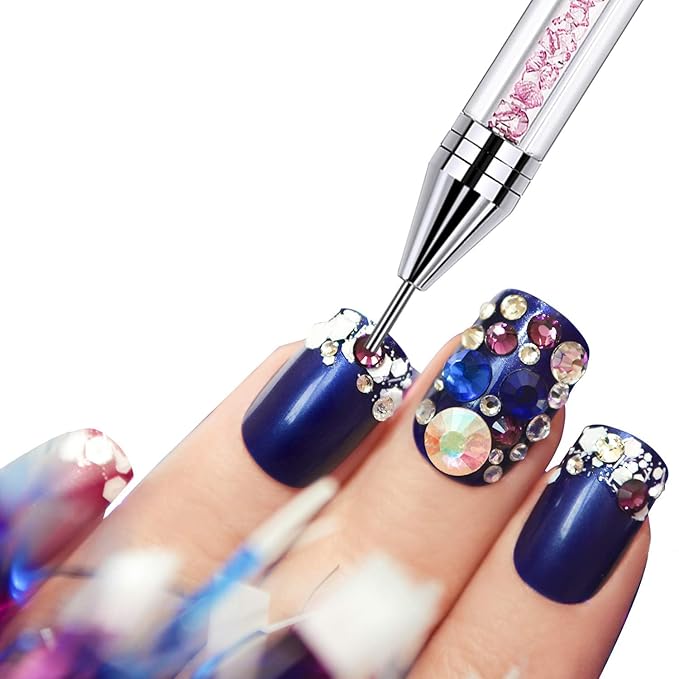 Tatuo 2 Pieces Rhinestone Picker Dotting Pen, Dual-ended Rhinestone Gems Crystals Studs Picker Wax Pencil Pen Crystal Beads Handle Manicure Nail Art DIY Decoration Tool (Pink, White)