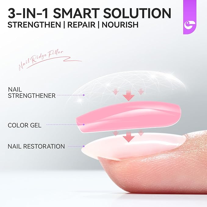 Nail Polish Strengthener and Growth Treatment: Pink Gelike EC 6 in 1 Natural Nail Hardener Extra Strong and Growth - Long Lasting Nail Repair for Damaged Nails - For Daily Work Home Salon