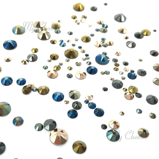 METALLIC Colors mixed with sizes ss5, ss7, ss9, ss12, ss16, ss20, ss30 Austrian 2058 XILION / 2088 XIRIUS Crystal flatbacks No-Hotfix rhinestones nail art 144 pcs (1 gross) Made in Austria