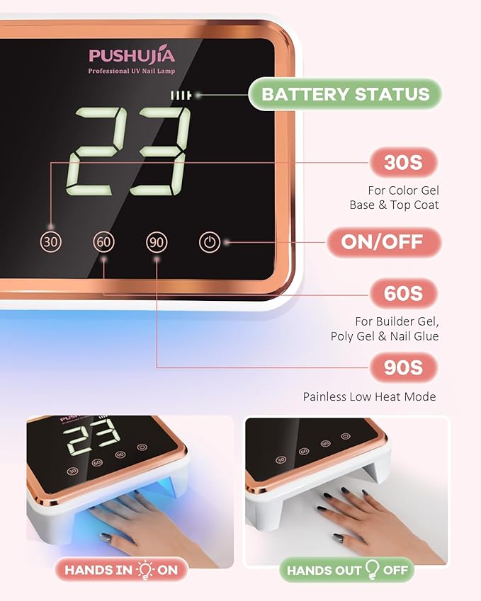 Professional Rechargeable UV LED Nail Lamp,Cordless UV Nail Dryer for Gel Polish with 3 Timer Settings (30/60/90s), Smart Infrared Sensor & LCD Display, 30 UV/LED Beads