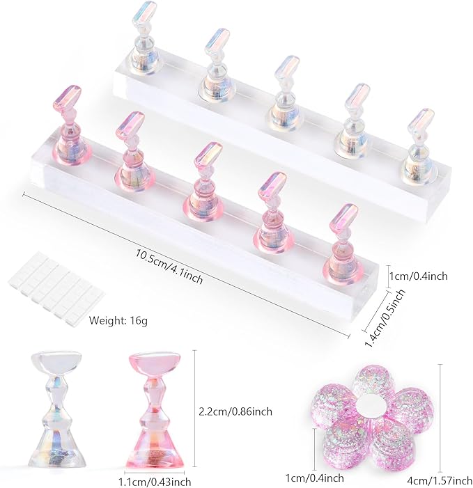 Etercycle Nail Stand Acrylic Nail Art Display Stand Practice Nail Holder for Painting Nails Magnetic Practice Stands with Reusable Putty (Pink Clear)