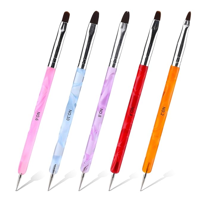 5Pcs Nail Art Brushes,Gel French Acrylic Nail Art Tool Set with Dotting Tool Extension,Gel Brushes Professional Manicure Tool for Nails Detailed Designs DIY(NO.2 NO.4 NO.6 NO.8 NO.10)