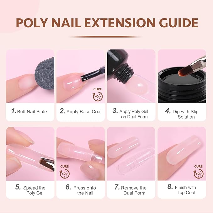 GAOY Poly Gel Set - 6 Classic Colors Pink Nude Black Builder Gel Nail Enhancement Kit for DIY Nail Art