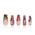 LOVFUL Press on Nails Illusion | Handmade with Full Covered Crystals | Reusable Fake Nails | Coffin Classic Regular 1.3 in | H123-S