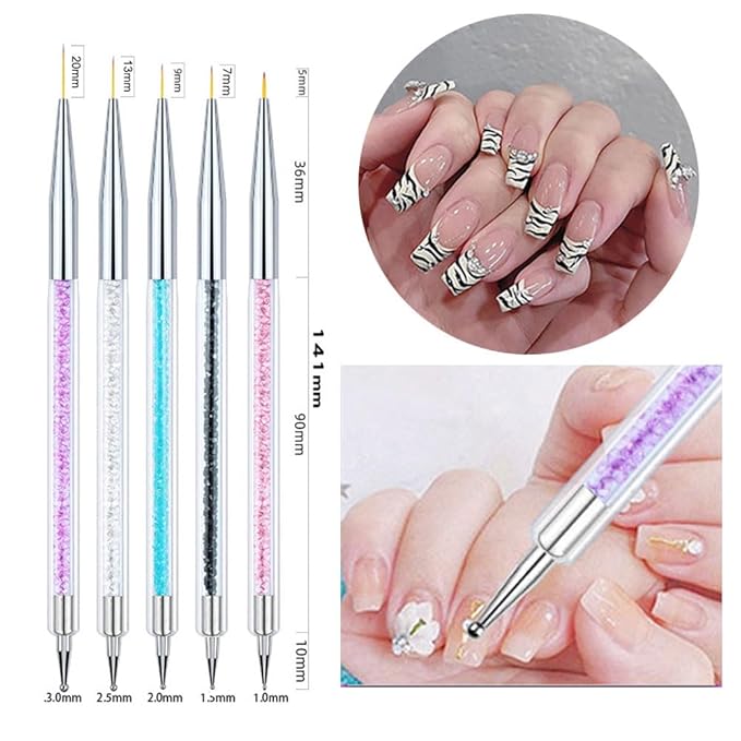 Nail Art Brushes 9Pcs Kit - Painting, Liner, Dotting Tools for Salon