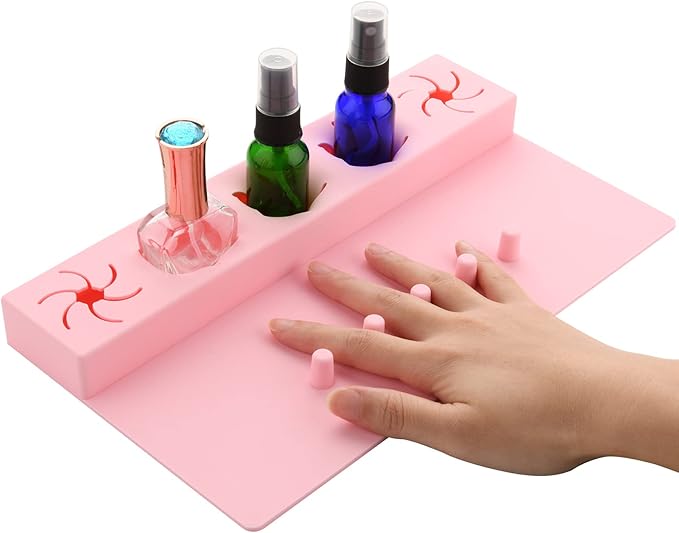 Beautyflier Soft Silicone Nail Stand Hand Rest for Nails, Nail Polish Organizer Holder, Manicure Supplies with Multi Angle & Polish Trays, Foot Station Supply for Salon Home DIY (Pink)