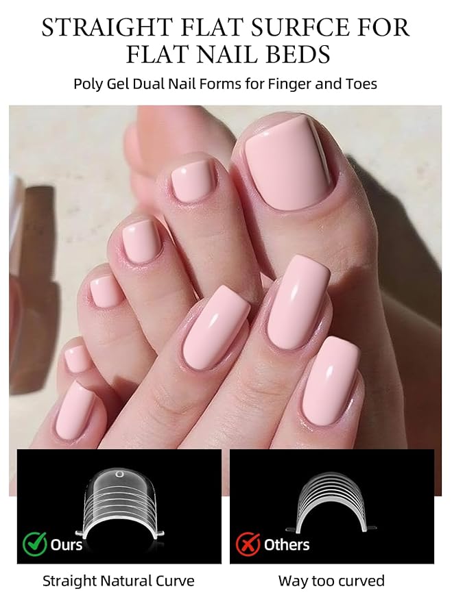 Straight Flat Poly Gel Nail forms for Finger and Toes, EBANKU 240PCS Pre-etched Reusable Square Dual forms Nail Extension for Large Wider Normal Finger &Toe Nail Beds