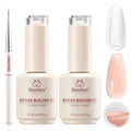 Beetles Builder Gel Nail Kit-Silken Petal 2 Pcs 8 in 1 Nail Thickening Strengthening Building Apex for Beginner DIY Salon at Home,UV Clear & Jelly Nude Builder Gels with Nail Brush,New Bottle