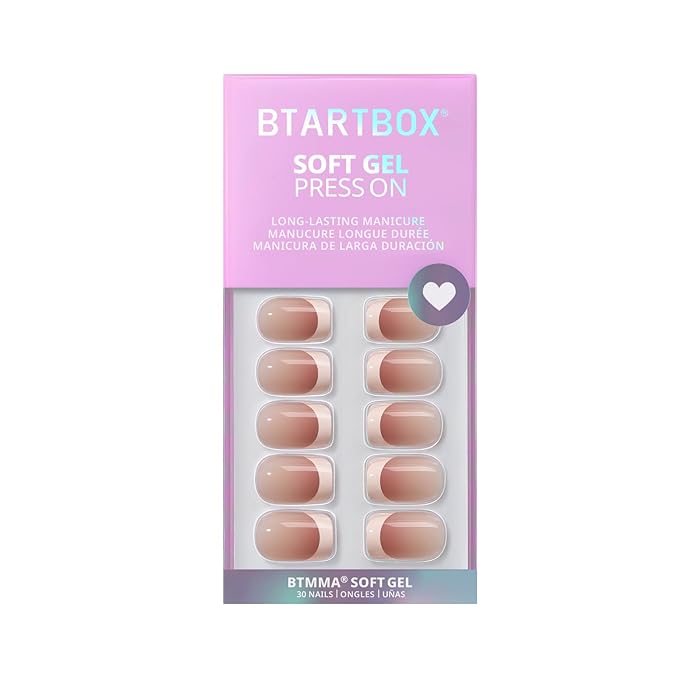 BTArtbox Press on Nails Square - French Tip Press On Nails Short, Seamless Fit Glue on Nails for Nail Art Manicure, 15 Sizes, French Girl