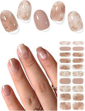 Semi Cured Gel Nail Strips (Taupe Maple Leaf), 20 Pcs Gel Nail Wraps, Stickers, Salon Quality, Works With Any UV Lamps