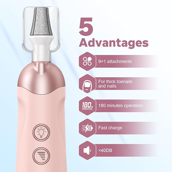 AOMEES Electric Nail File Set, Rechargeable Professional Manicure Pedicure Kit, 5 Speeds Hand Foot Care Tool for Nail Grind Trim Polish - with 100Pcs Nail Drill Bits Sanding Bands (Pink)