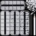 4 Boxes Flatback Pearls for Crafting, Flatback White Half Round Pearls 3-10mm with Pickup Pencil and Tweezer for Home DIY and Professional Nail Art, Face Makeup and Craft