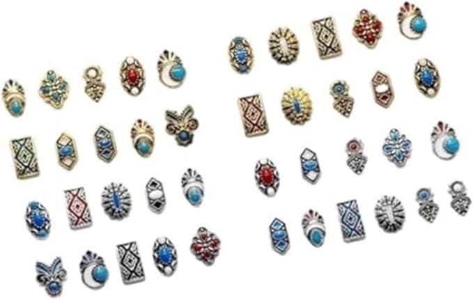Retro Turquoise Totem Flower 3D Alloy Nail Art Mix Color Nail Charms, DIY Nail Art Decorations 50pcs