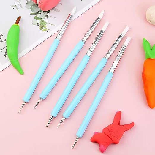 Pattern Tracing Stylus, Dual-Head Silicone & Steel Silicone Clay Sculpting Tools for Drawing, Pottery, Nail Art, and DIY Handicraft, Wood Glue, Shaper Art Tools. 5Pcs Light Blue