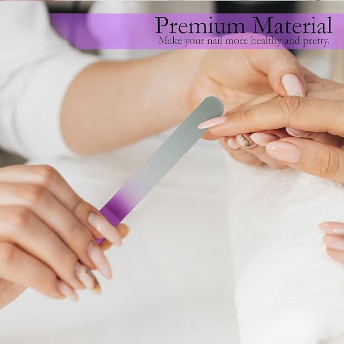 Glass Fingernail Files with Case - Manicure Set for Natural Nails - Double Sided Nail File Stocking Stuffers (Purple)