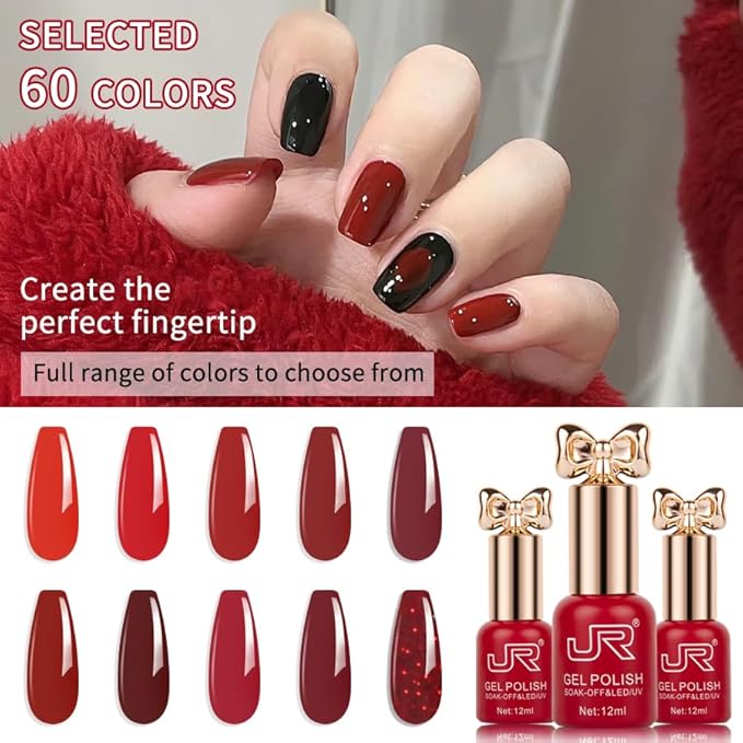JR 12ml 10colors HEMA Free Red Gel Nail Polish Set Long Lasting Soak off UV Gel Polish Kit Nail Art DIY Manicure Salon Home Gifts for Women D Model