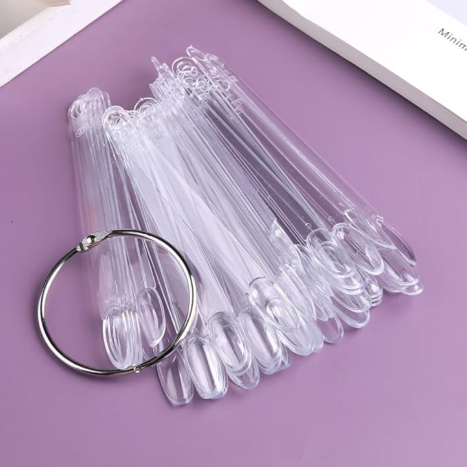 150 Pcs Clear Nail Swatch Sticks with Ring, Oval Shape Nail Swatches for Gel Polish, Transparent Acrylic Tips for Organization, Displaying Colors and Training Nails tech Supplies for Home or Salon Use