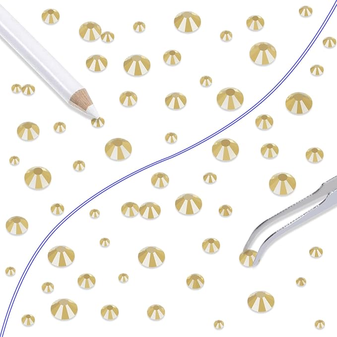 LPBeads 6000 Pieces Jonquil Non Hotfix Rhinestones 6 Sizes Round Crystal Glass Flat Back Rhinestones with Tweezers and Picking Pen for Nail Art Crafts Clothes Bags DIY